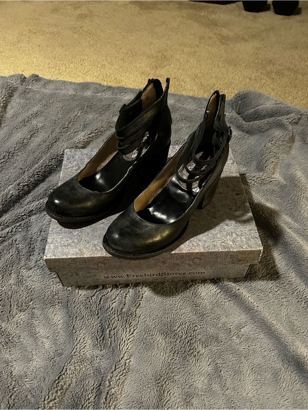 freebird Black Strappy Block-Heel Pumps